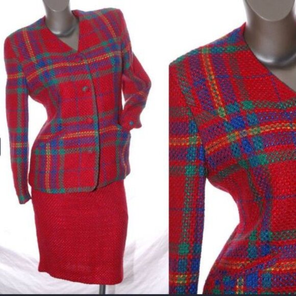 ♥ Vintage 2 Pc. Dress Suit Pencil Skirt Blazer Jacket Set Wool Blend - Picture 1 of 14